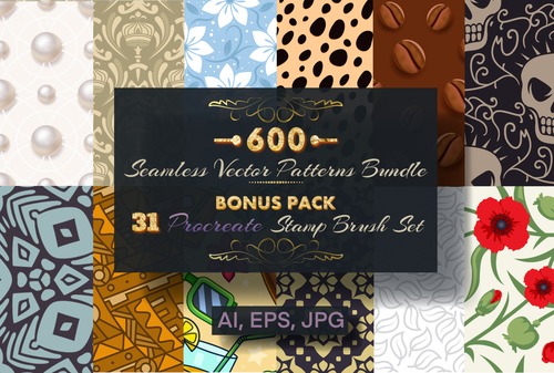 Product picture 600 Seamless Vector Patterns, bonus 31 Procreate brush stamp